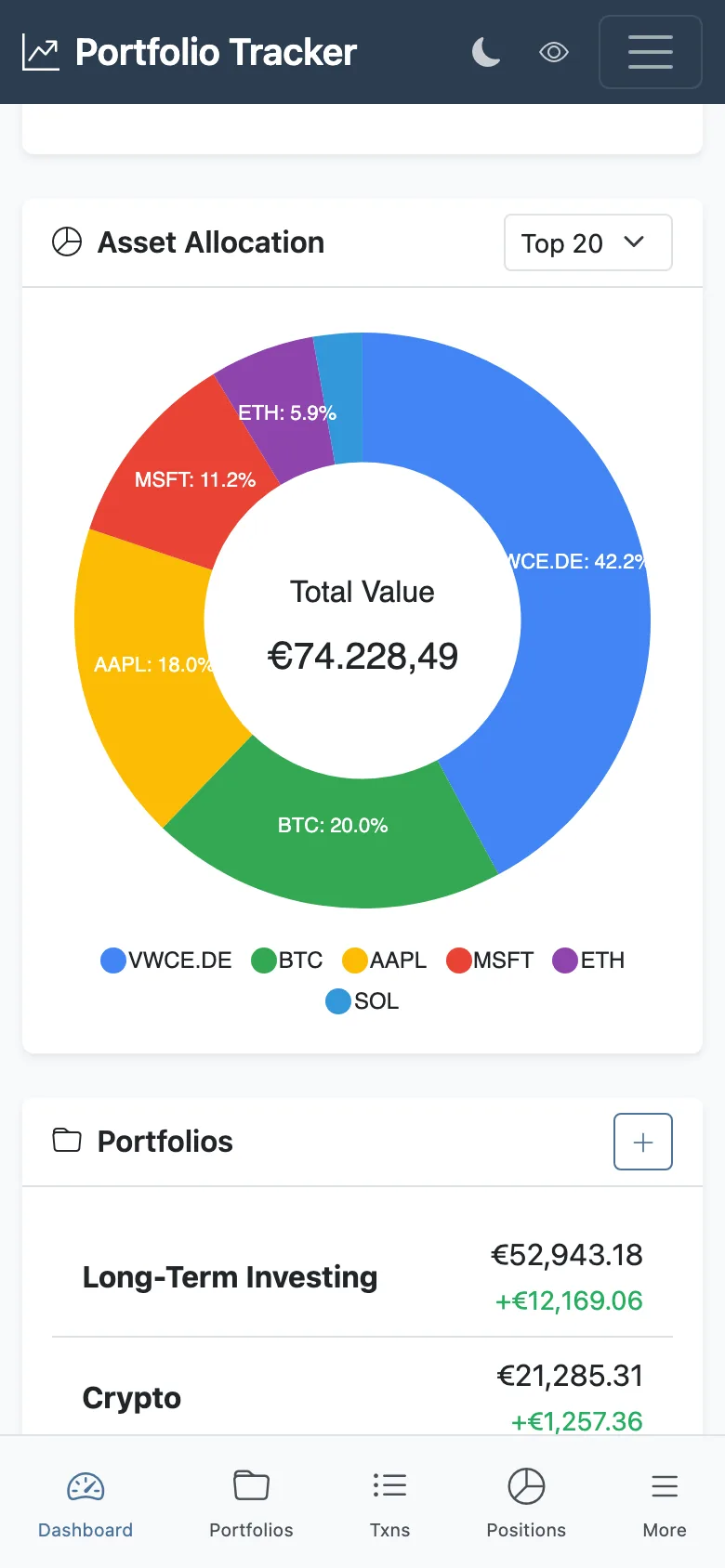 Portfolio Tracker on a phone